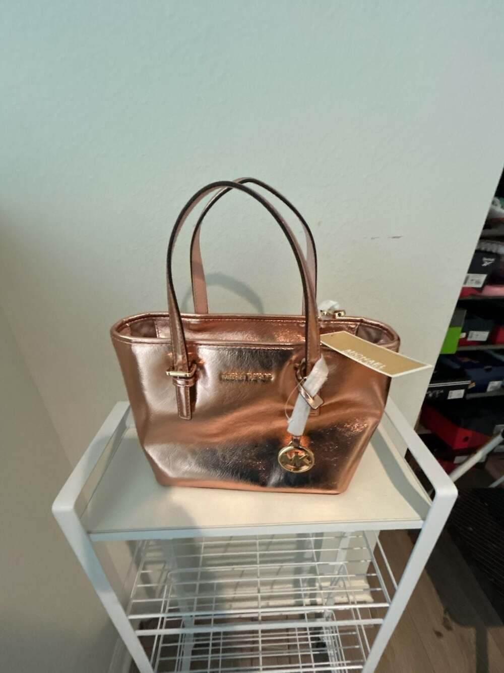 Michael Kors Jet Set Travel XS Carryall Convertible Tote Bag in Metallic Primros